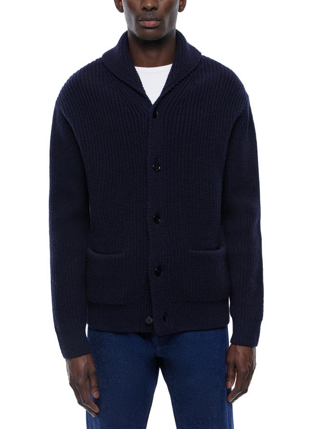 Men's cardigan navy blue certified wool Fursac - A2ETYS-EA02-D030