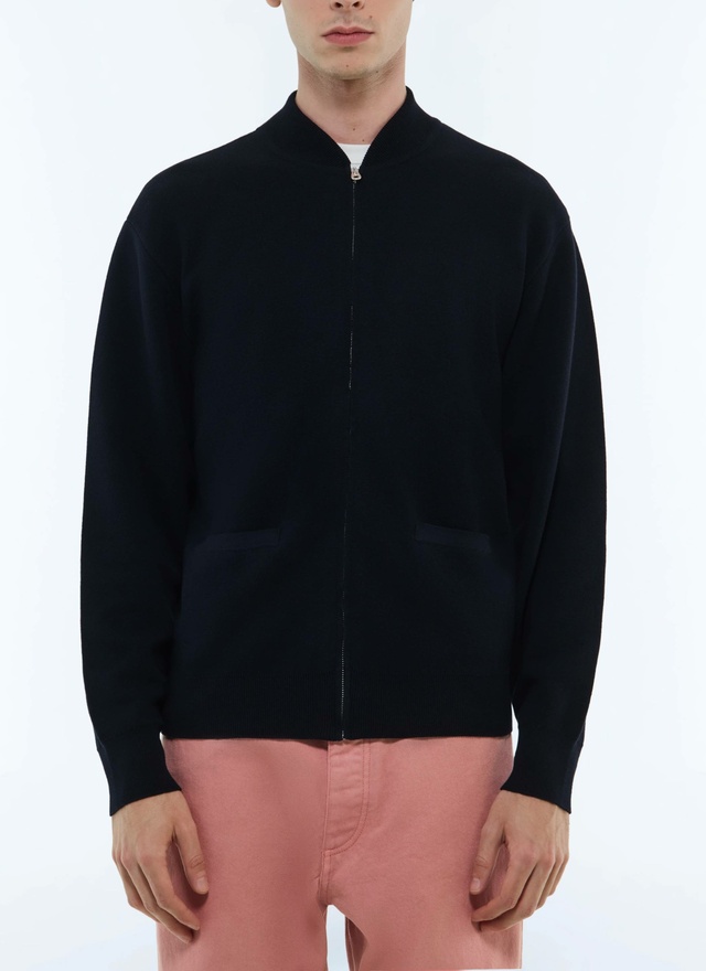Men's cardigan navy blue certified wool and cotton Fursac - A2FZIP-FA15-D030
