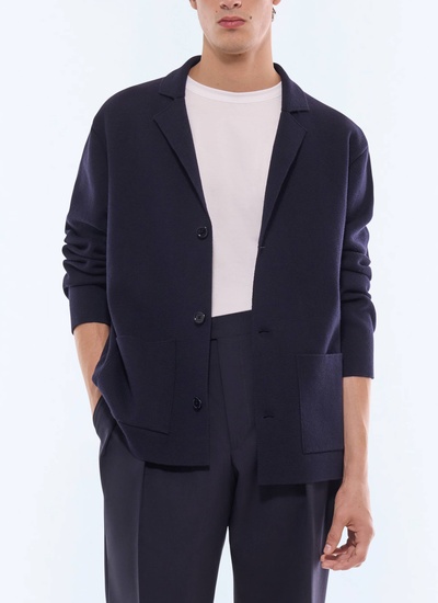 Men's cardigan navy blue certified wool and cotton Fursac - A2JANO-JA07-D030