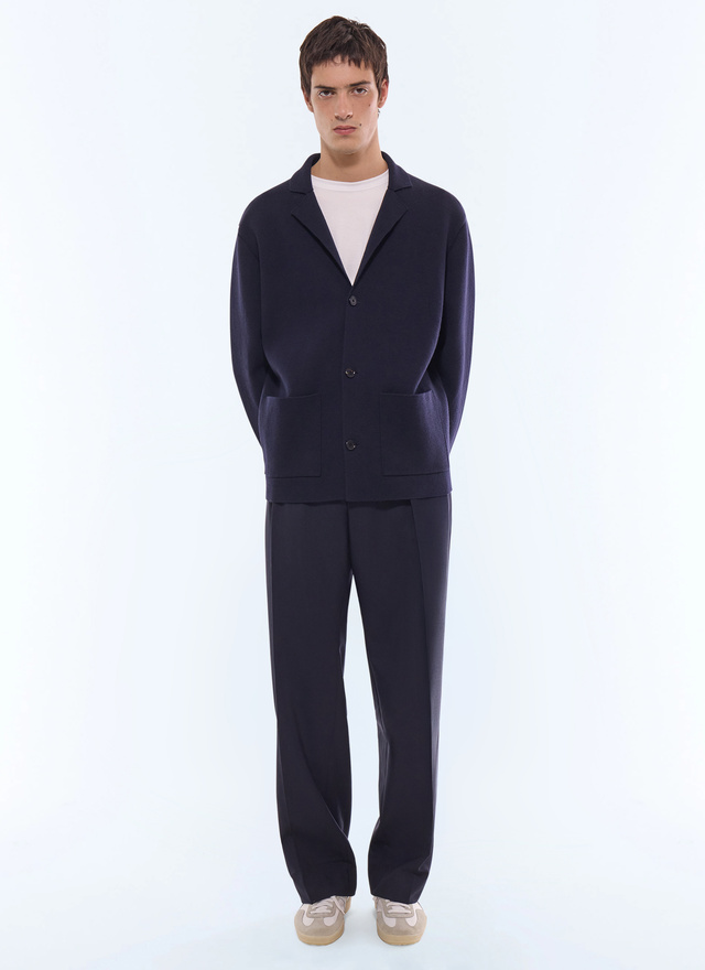 Men's navy blue cardigan Fursac - A2JANO-JA07-D030
