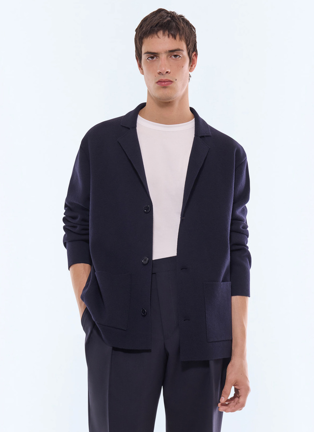 Men's cardigan navy blue certified wool and cotton Fursac - A2JANO-JA07-D030