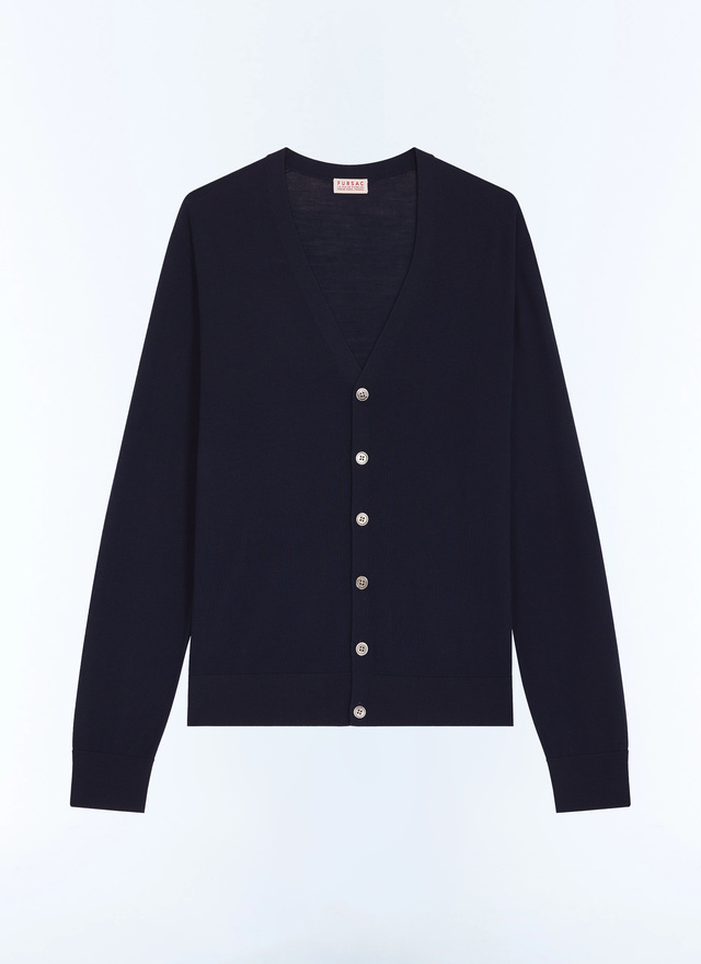 Men's blue, navy blue certified wool cardigan Fursac - A2JIDA-MA03-D030