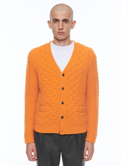Men's cardigan orange wool Fursac - A2CARA-CA01-E014