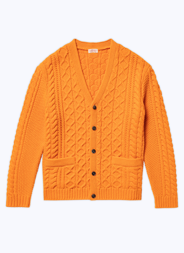 Men's orange wool cardigan Fursac - A2CARA-CA01-E014