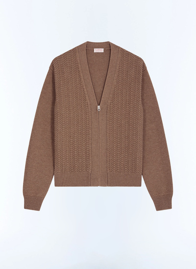 Men's brown wool and cotton cardigan Fursac - A2JADI-JA07-G014