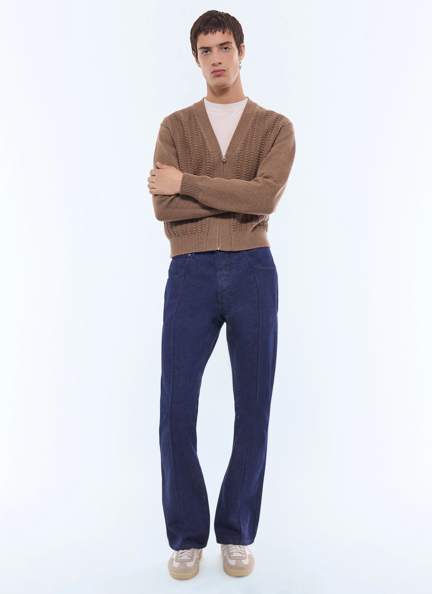 Men's taupe brown cardigan Fursac - A2JADI-JA07-G014