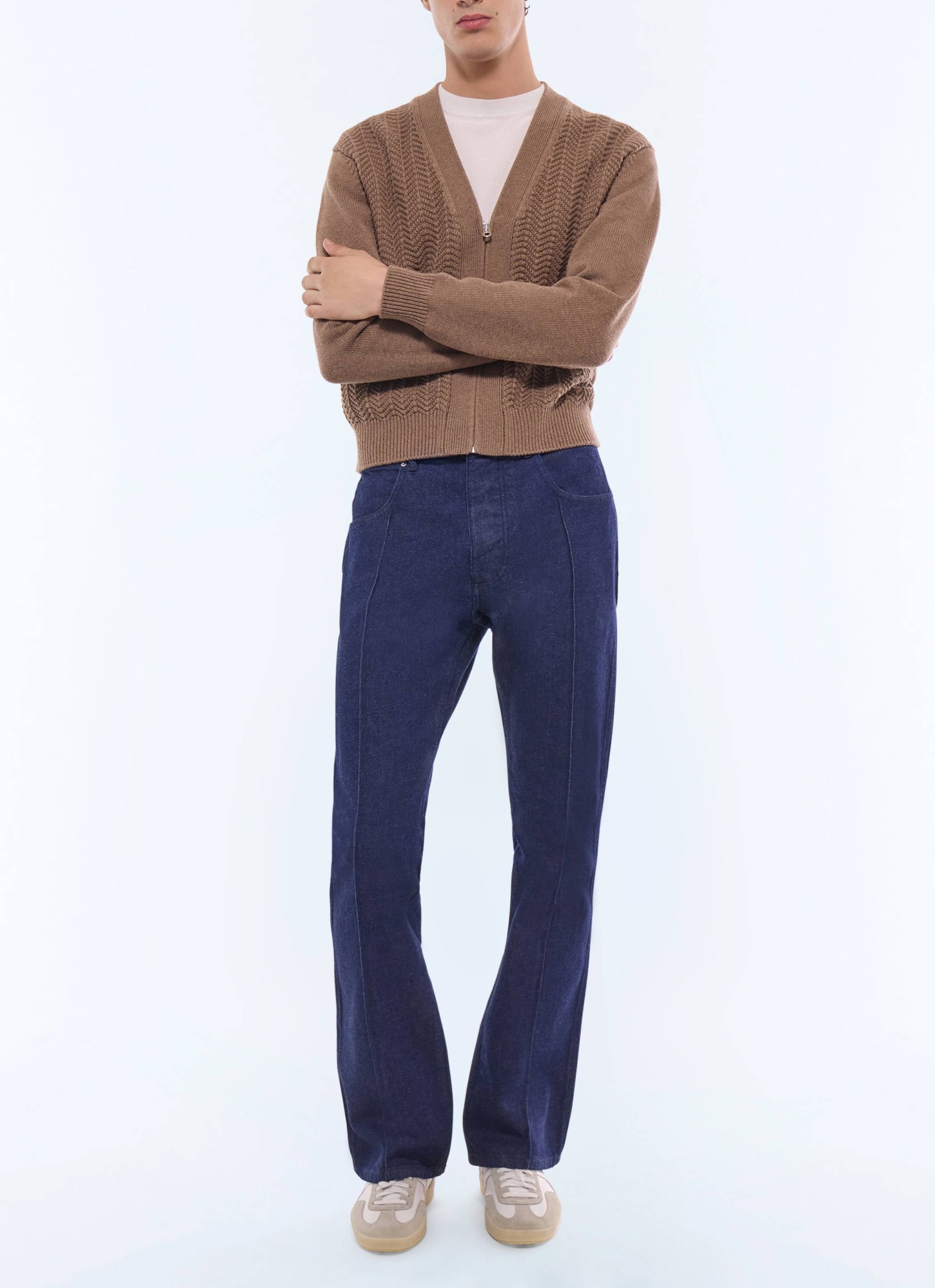 Men's taupe brown cardigan Fursac - A2JADI-JA07-G014