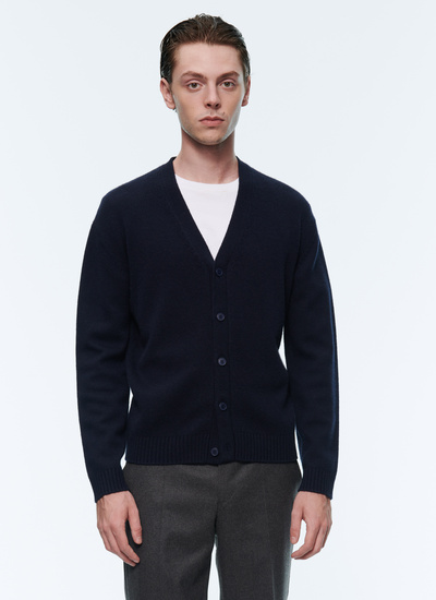 Men's cardigan navy blue wool and cashmere Fursac - 22HA2ARDI-AA14/30