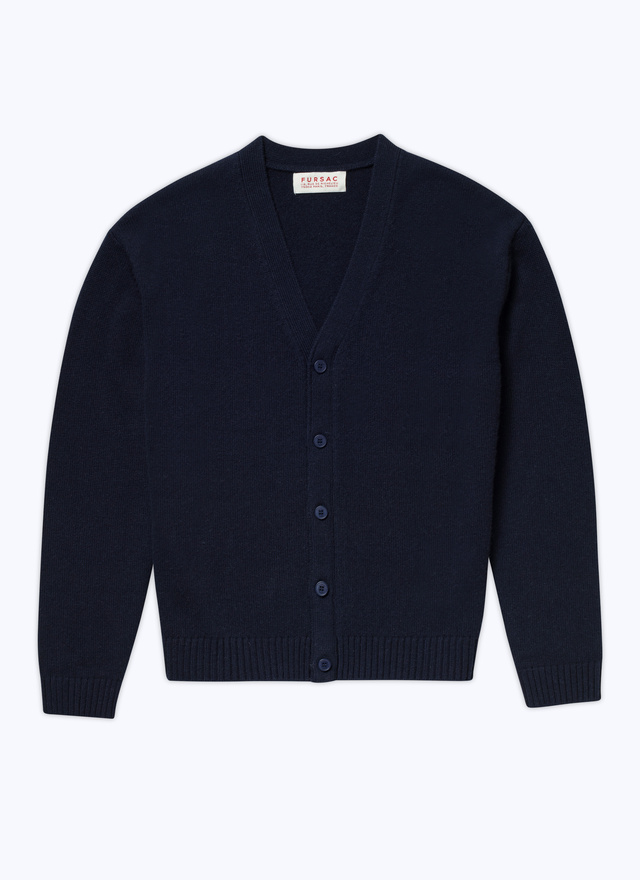 Men's blue, navy blue wool and cashmere cardigan Fursac - A2ARDI-AA14-30