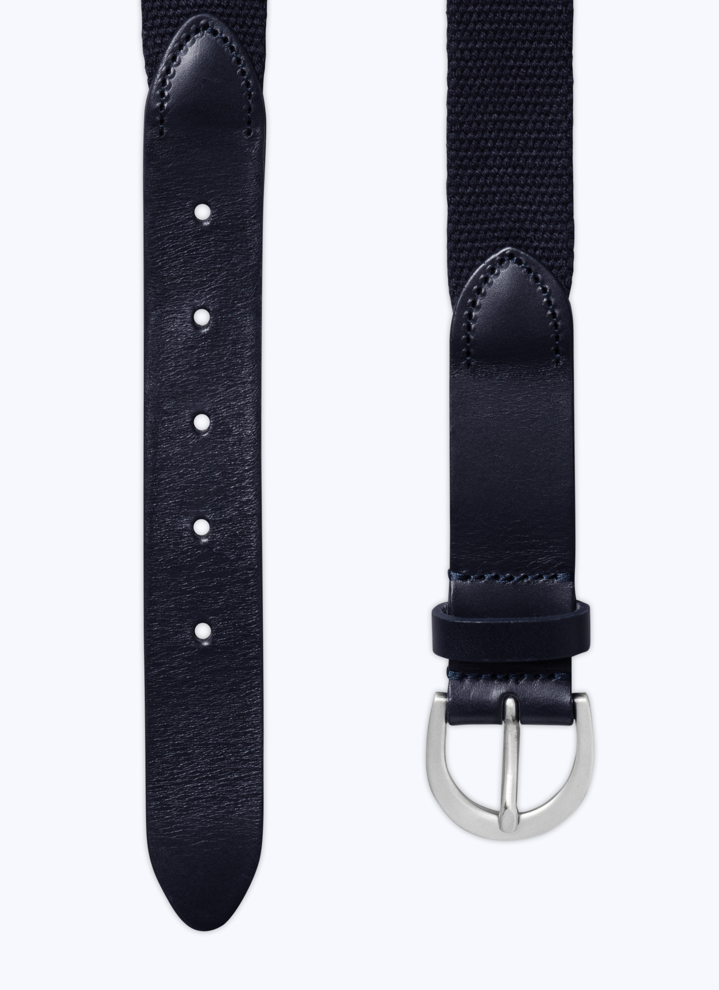 Ceinture homme bleu marine coton et cuir de vachette Fursac - E2CEIN-DL06-D030