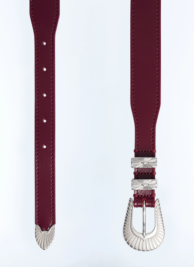 Ceinture homme bordeaux cuir de vachette Fursac - E2CEIN-VE11-C014