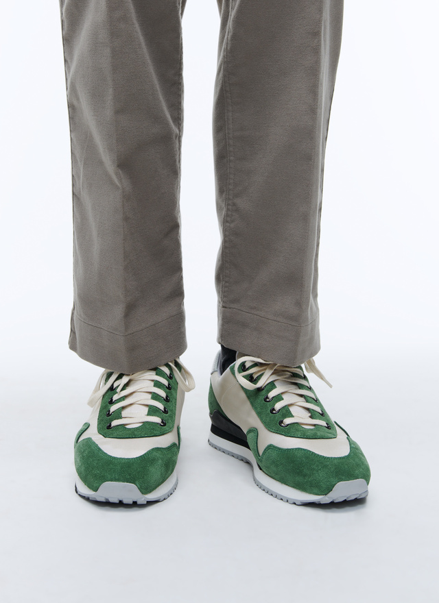Chaussures homme ecru et vert cuir de vachette et nylon Fursac - PERLSNEAK-TL04/40
