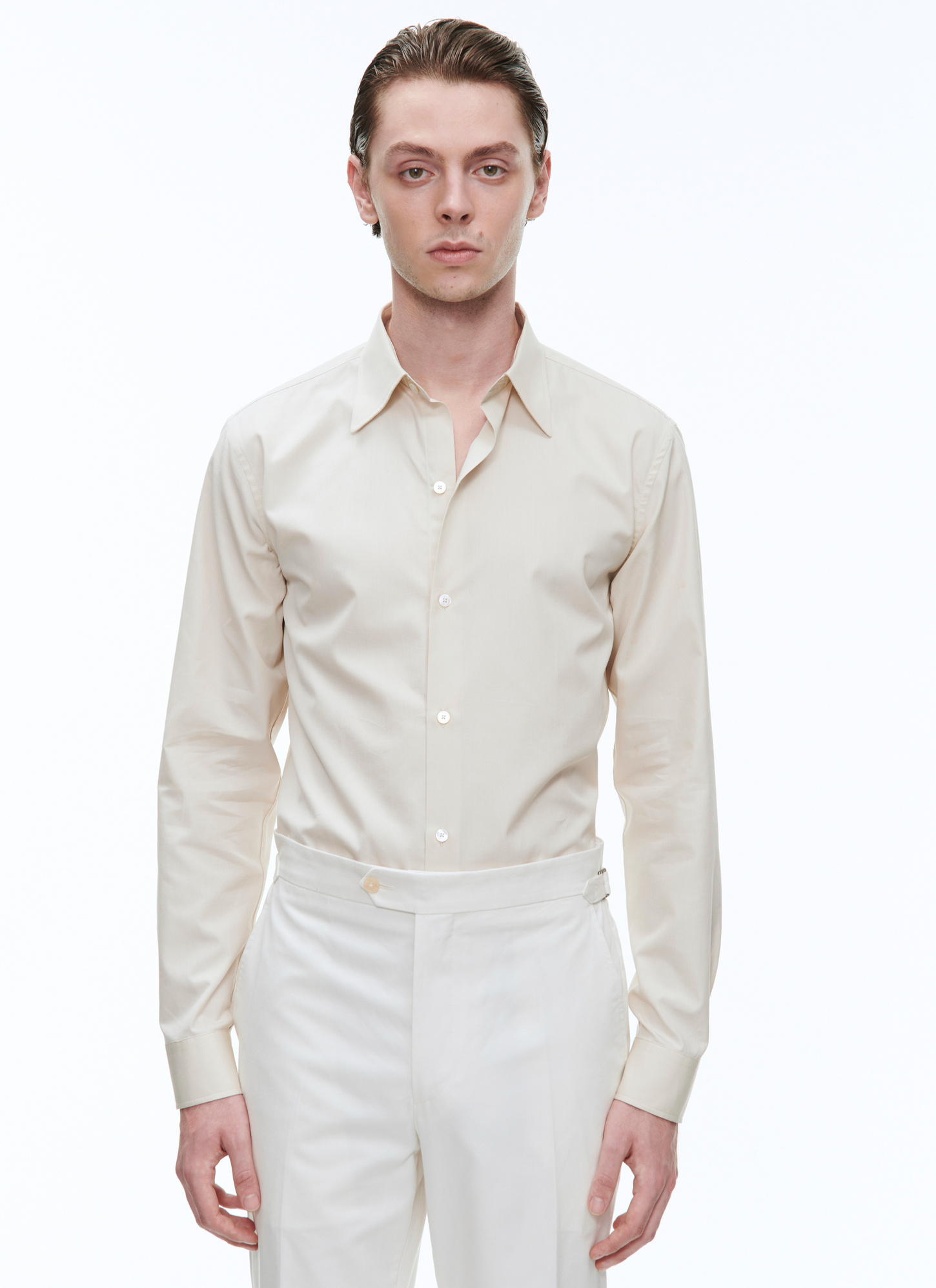 Chemise homme beige popeline de coton Fursac - H3ADAV-AH77-03