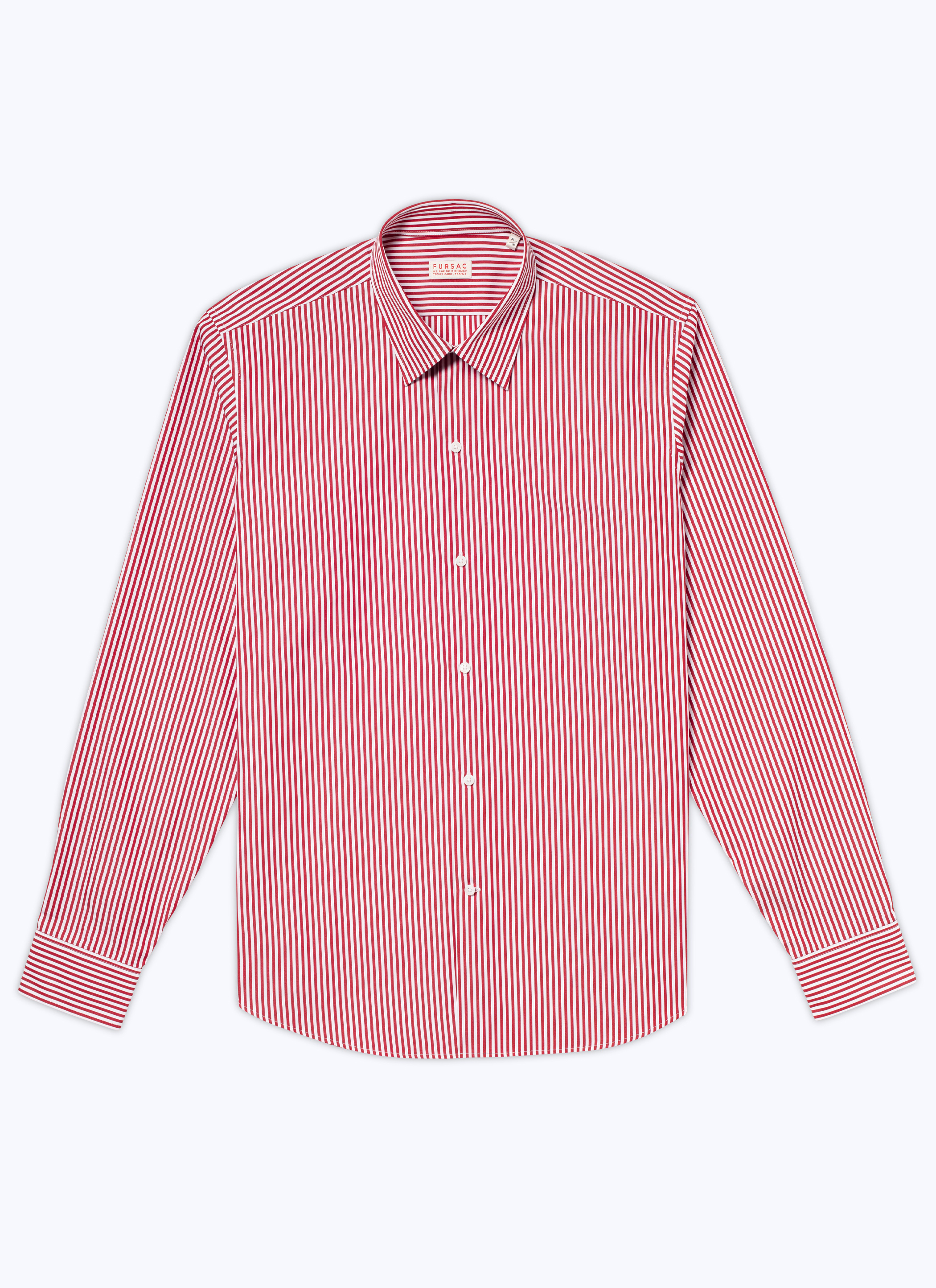 FURSAC - Chemise à col droit en coton - Homme - Taille 38 - Rouge - Coupe Ajustée