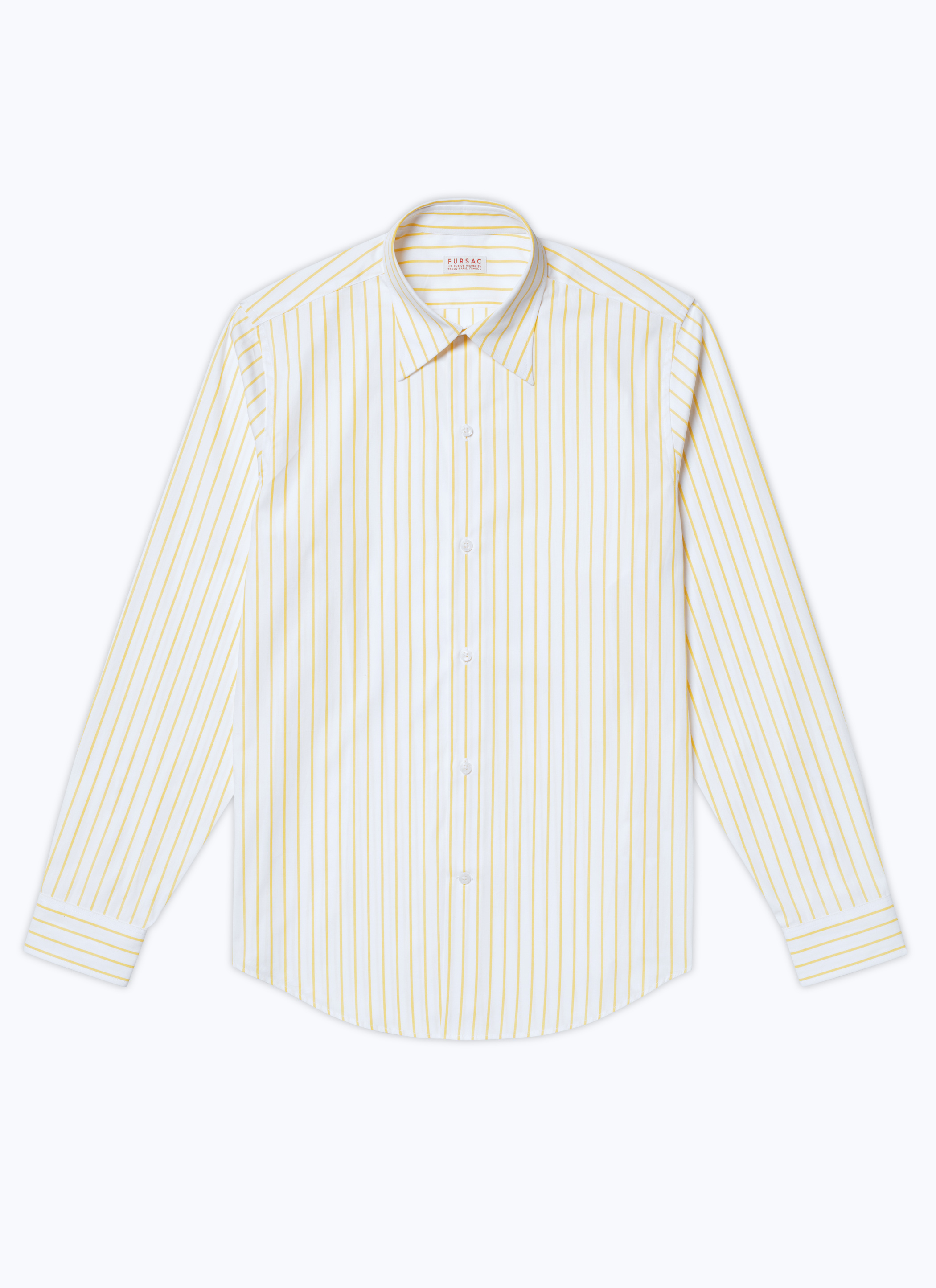 FURSAC - Chemise à col hirondelle à rayures - Homme - Taille M - Jaune - Coupe Ajustée
