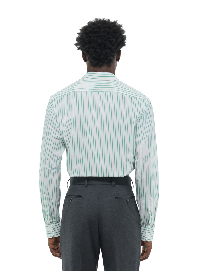 Chemise homme Fursac - Chemise à col hirondelle en coton rayé blanc - rayures vertes H3ADAV-FH18-H008