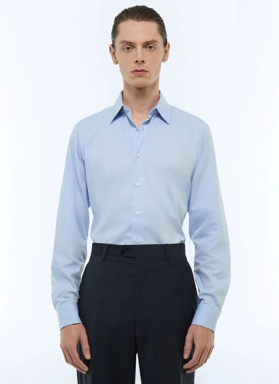 Chemise homme bleu ciel à micro-dessin popeline de coton Fursac - H3AXAN-EH38-D039