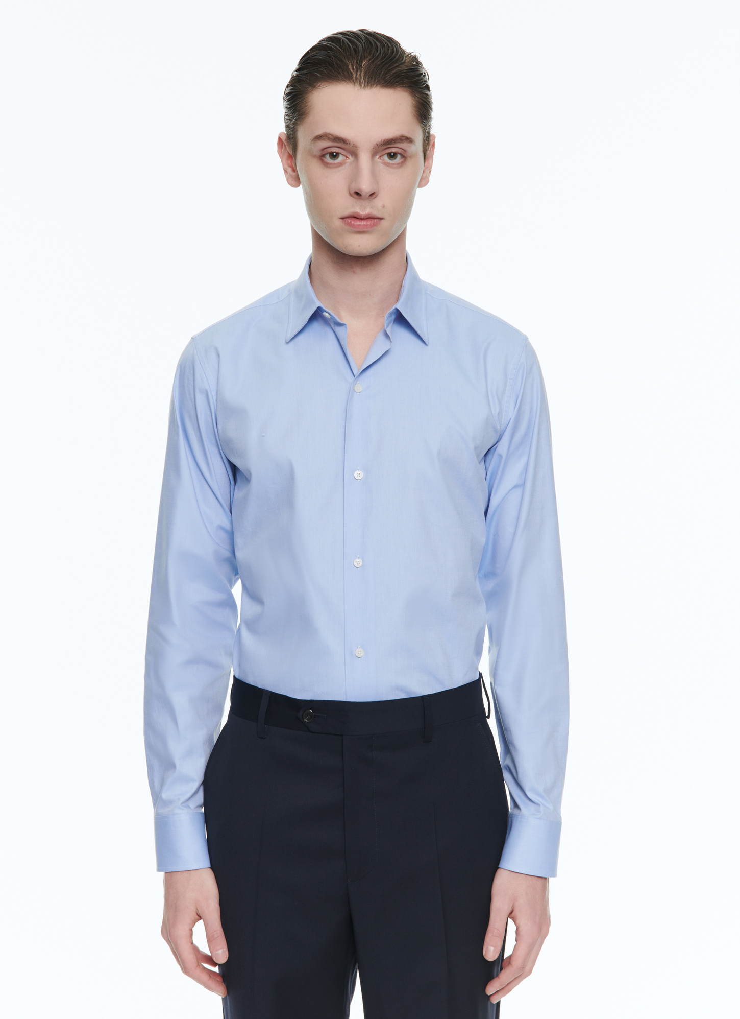 Chemise homme bleu ciel micro armuré de coton bio Fursac - H3AXAN-AH65-38