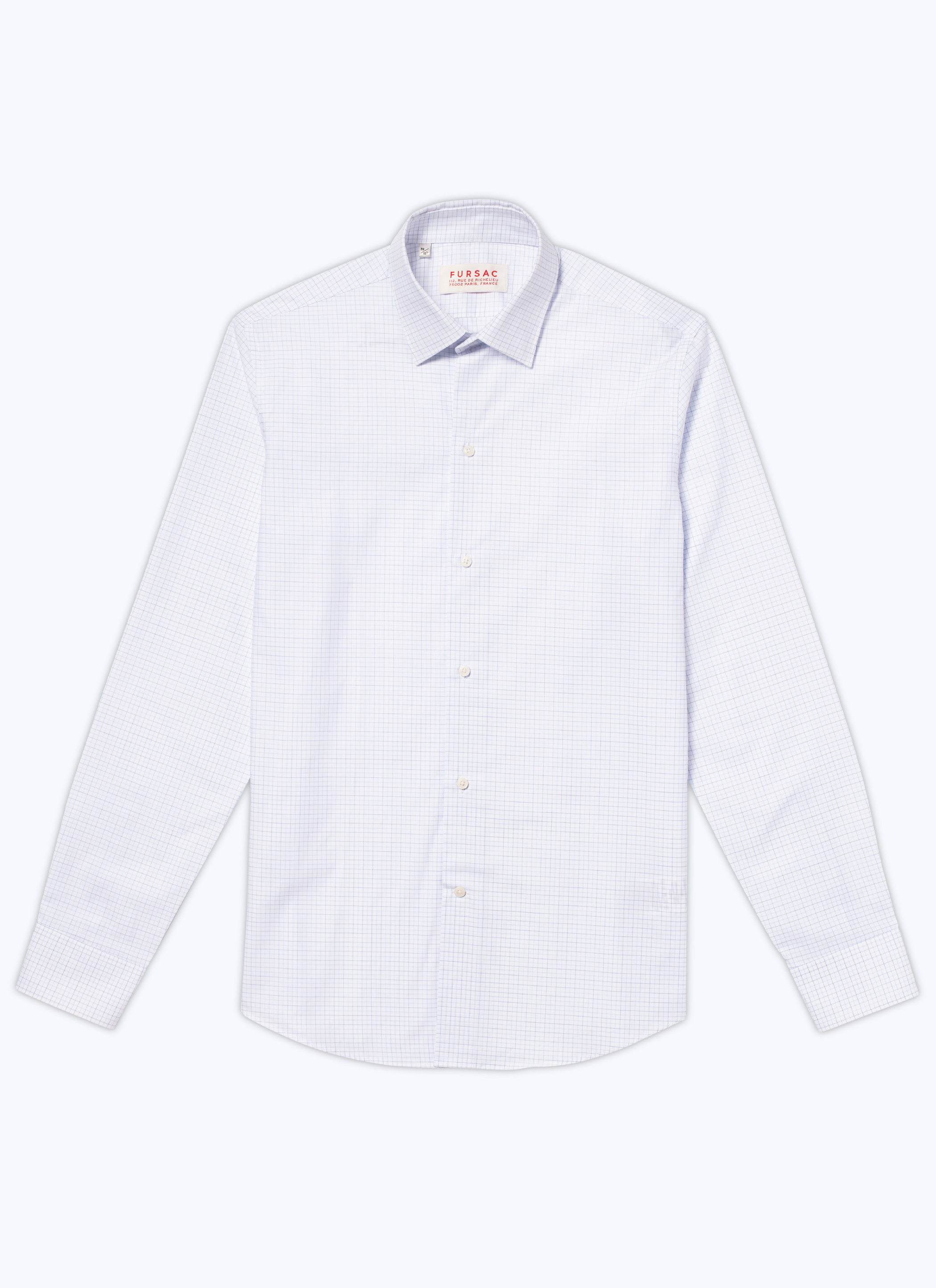 FURSAC - Chemise à carreaux en popeline de coton - Homme - Taille 43 - Bleu - Coupe Ajustée