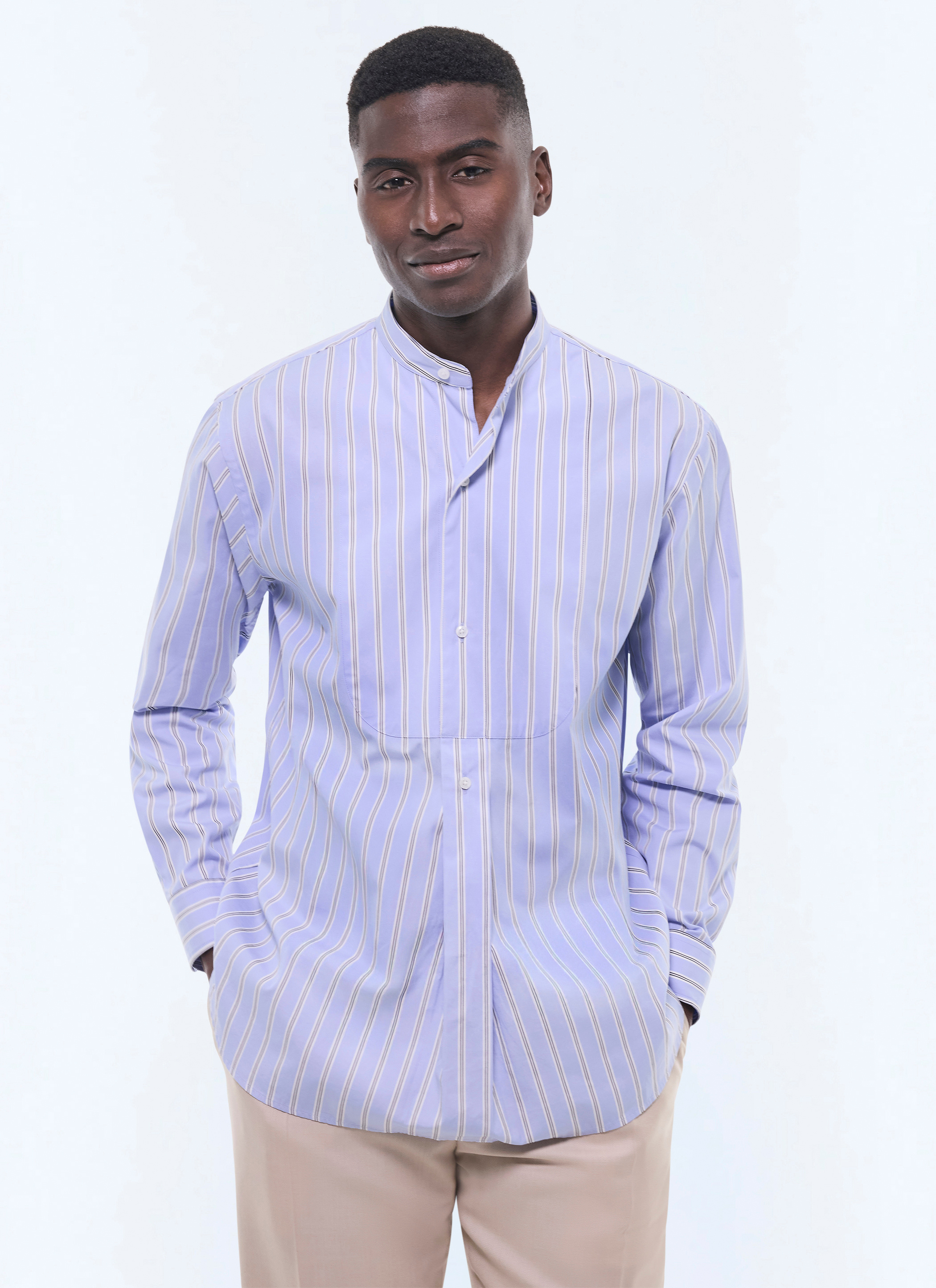 Chemise bleu ciel rayures blanches H3GURU-GH06-D039