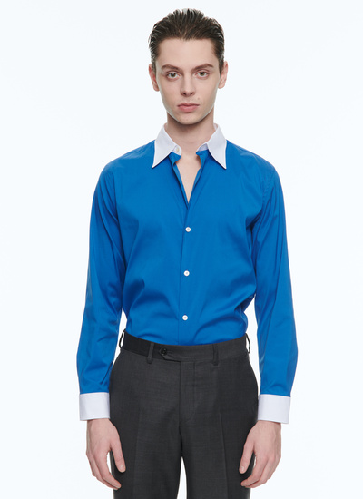 Chemise homme bleu électrique popeline de coton mélangé Fursac - H3ADAV-VH31-34