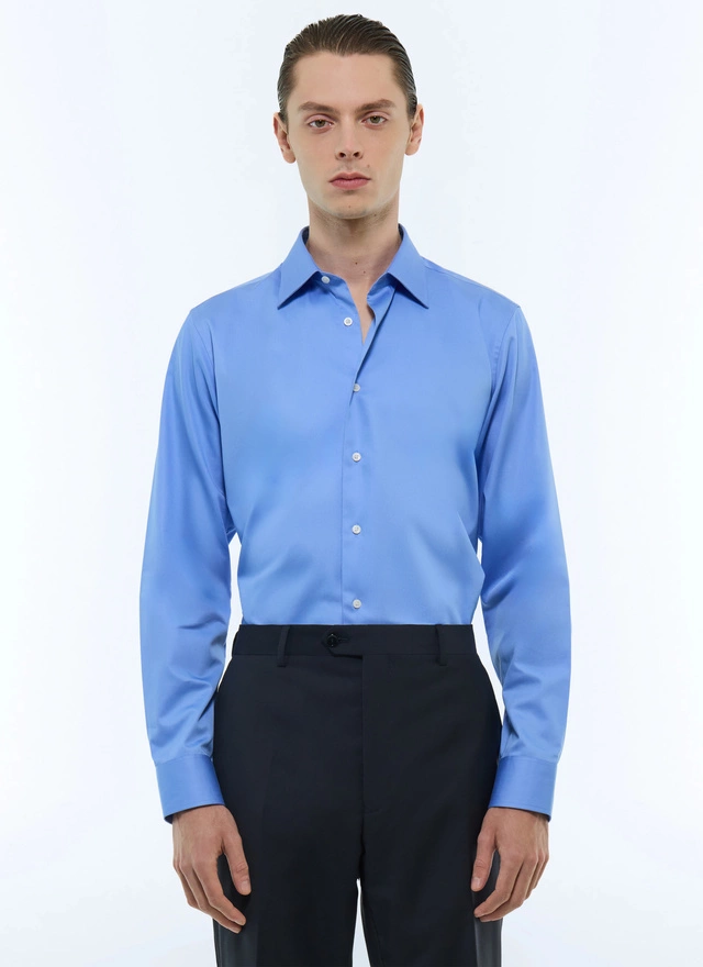 Chemise homme bleu popeline de coton Fursac - H3AXAN-DH34-D017