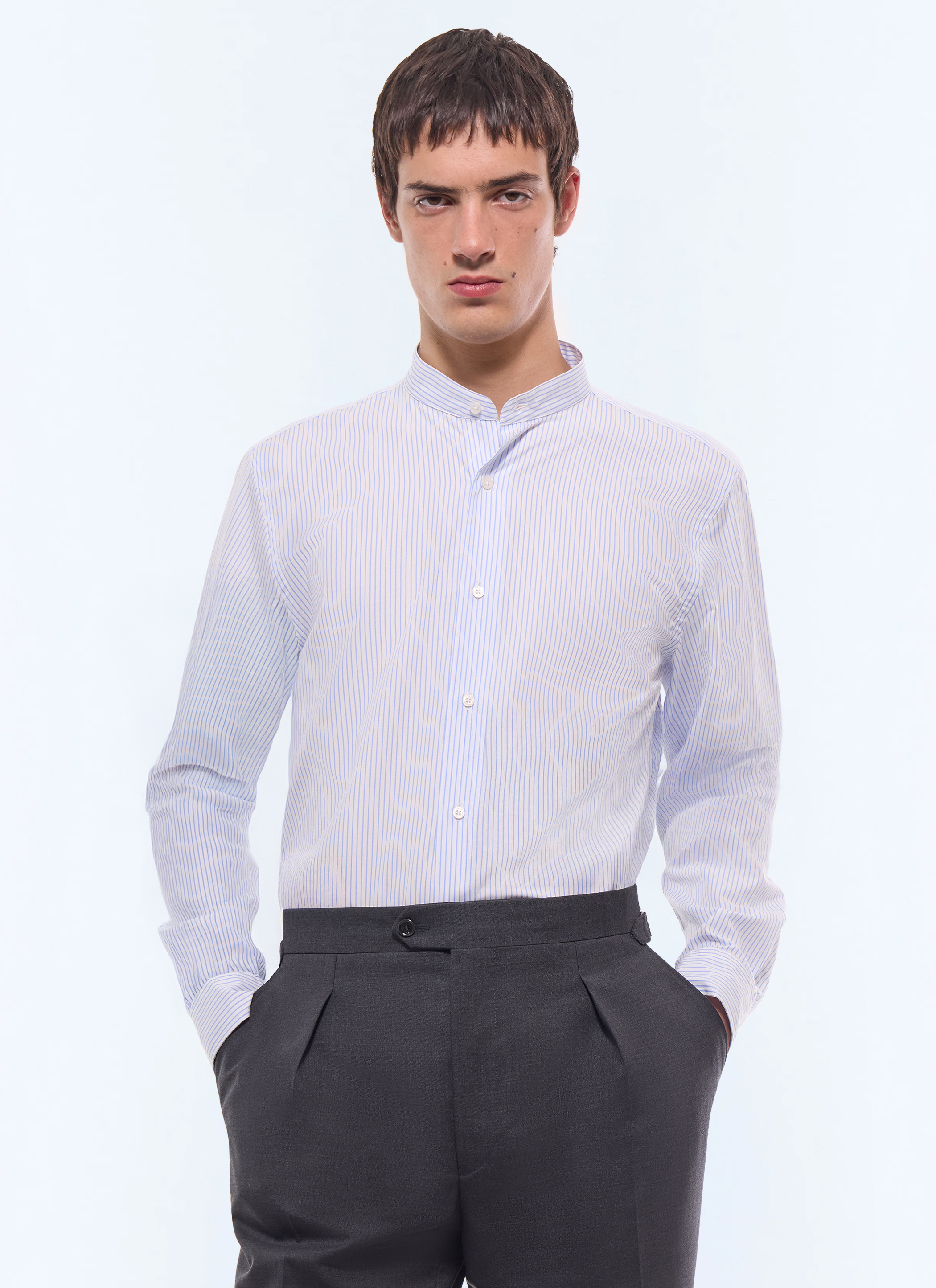 FURSAC - Chemise à rayures en popeline de coton - Homme - Taille XL - Bleu - Coupe Droite