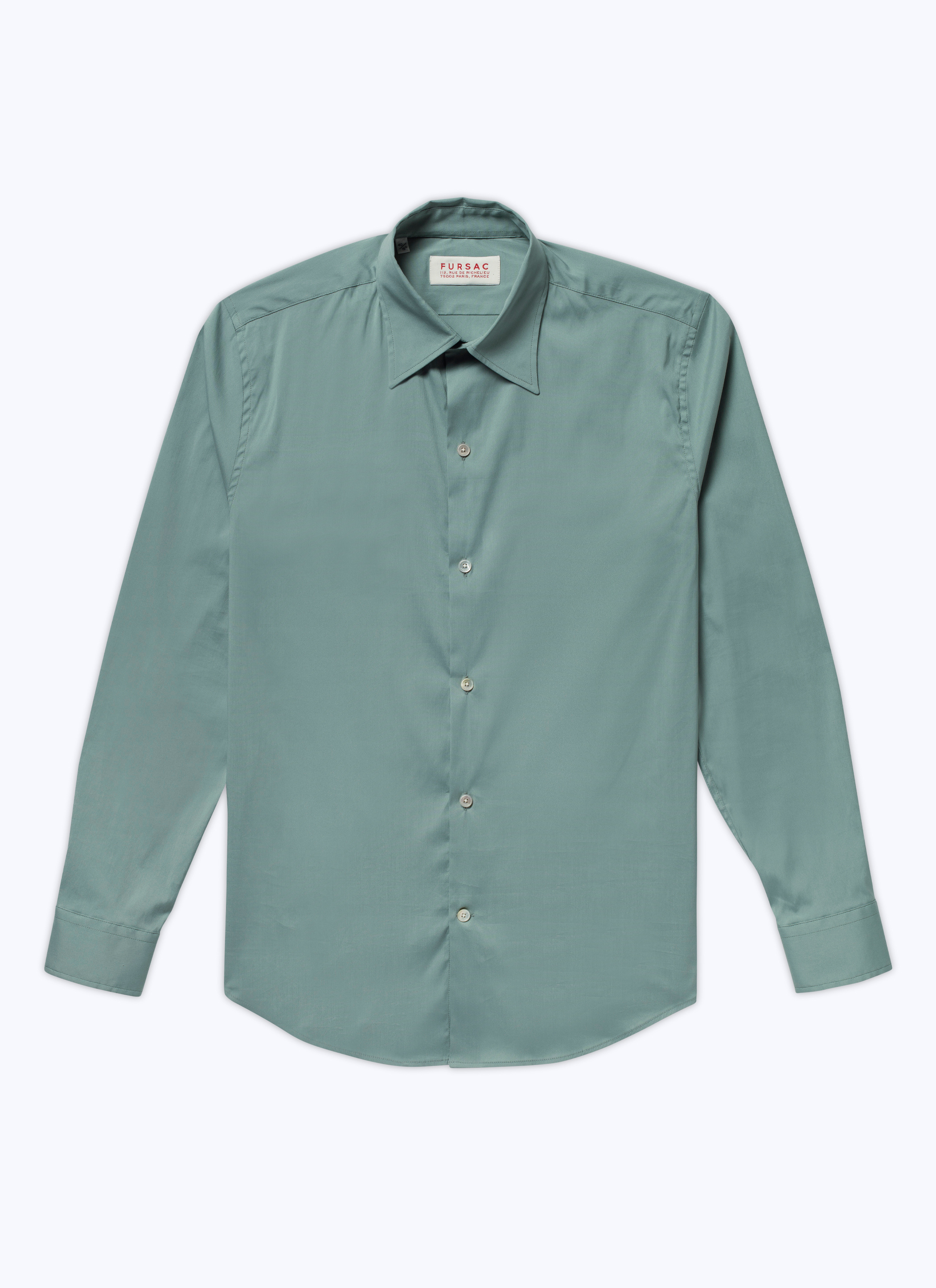 FURSAC - Chemise en popeline de coton mélangé - Homme - Taille 37 - Vert - Coupe Ajustée