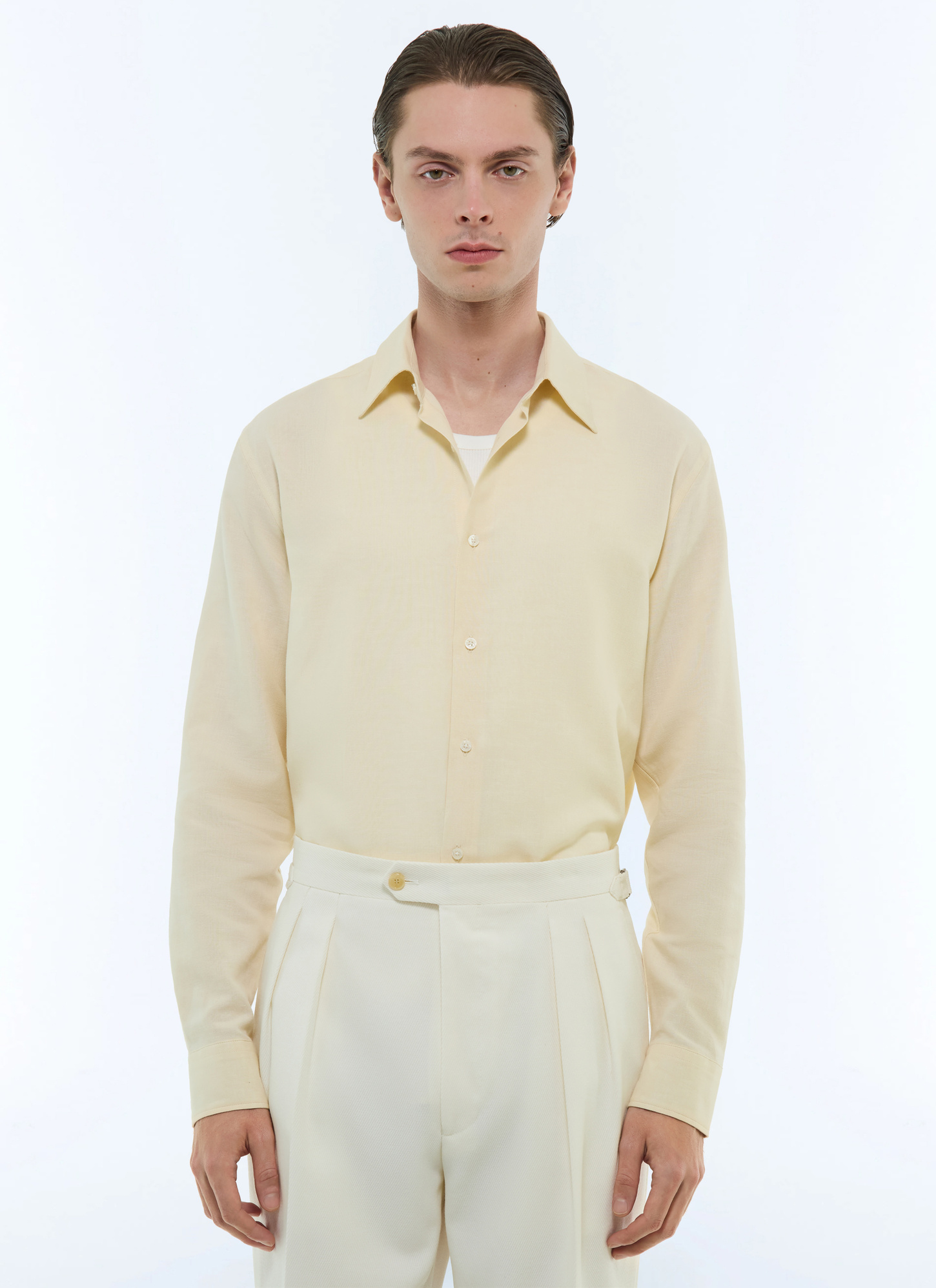 Chemise homme beige toile de lin et coton certifiés Fursac - H3EDAV-DH50-A008