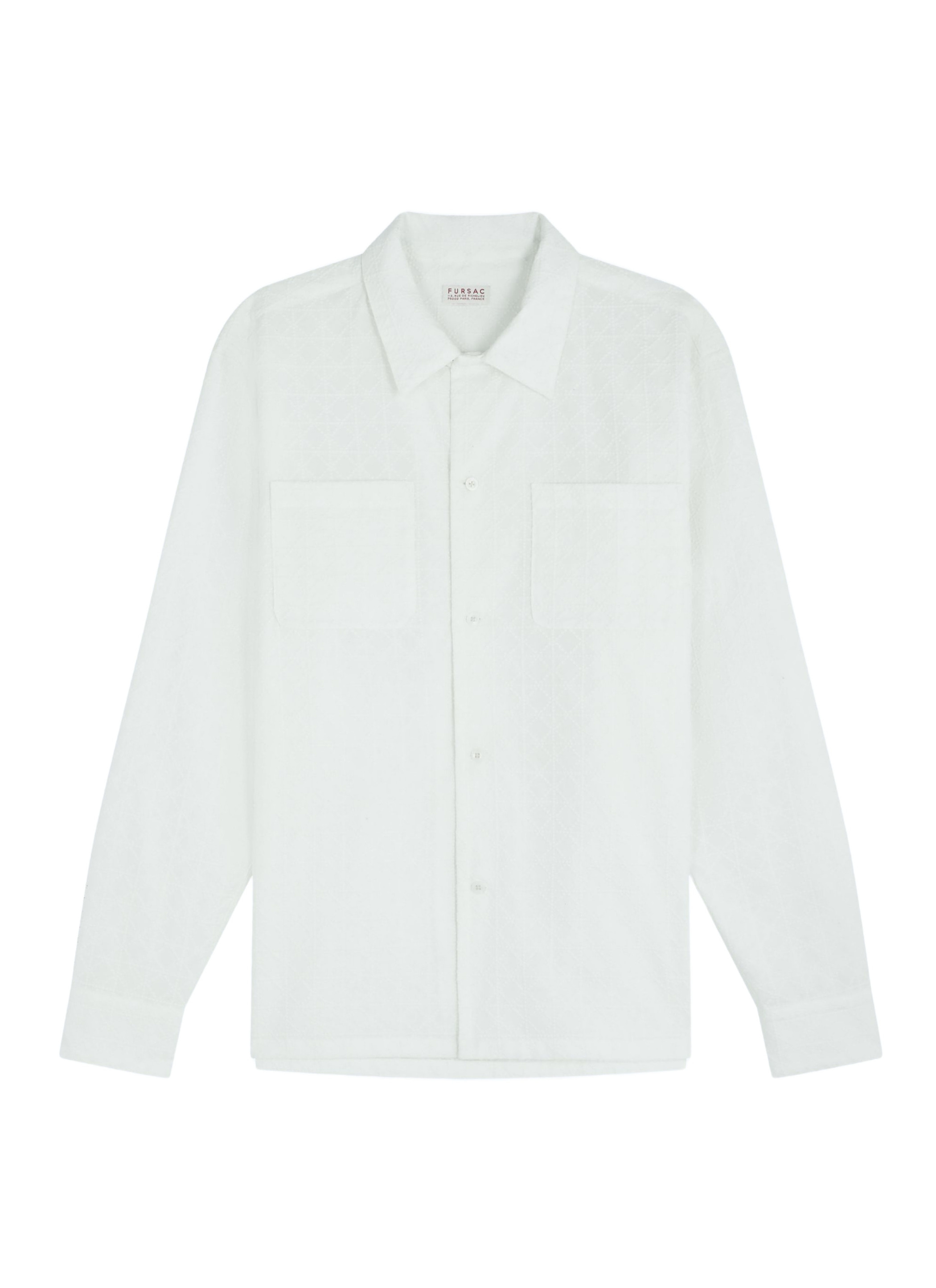 FURSAC - Chemise à col requin en coton brodé - Homme - Taille XL - Blanc - Coupe Droite