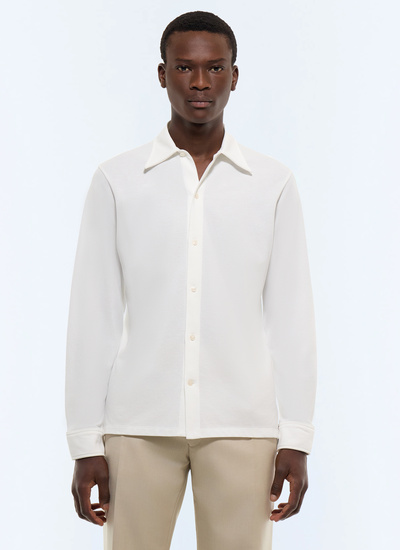 Chemise homme blanc jersey piqué de coton biologique Fursac - H3JLUM-FJ22-A001