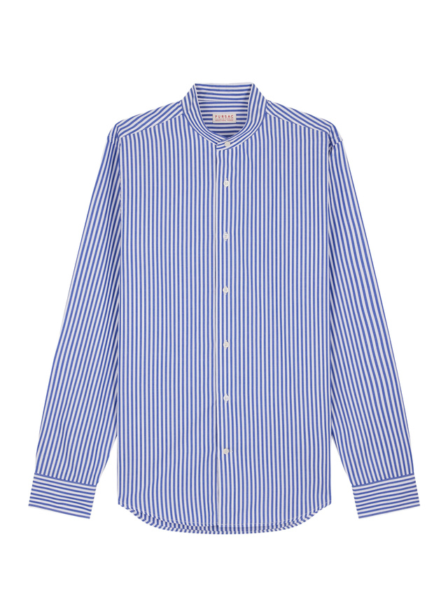 Chemise homme Fursac - Chemise col grand-père en coton rayé blanc - rayures bleues H3TIKA-FH29-D013