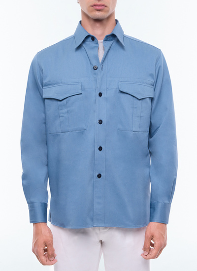 Chemise homme bleu twill de coton Fursac - H3EFAB-EH05-D028