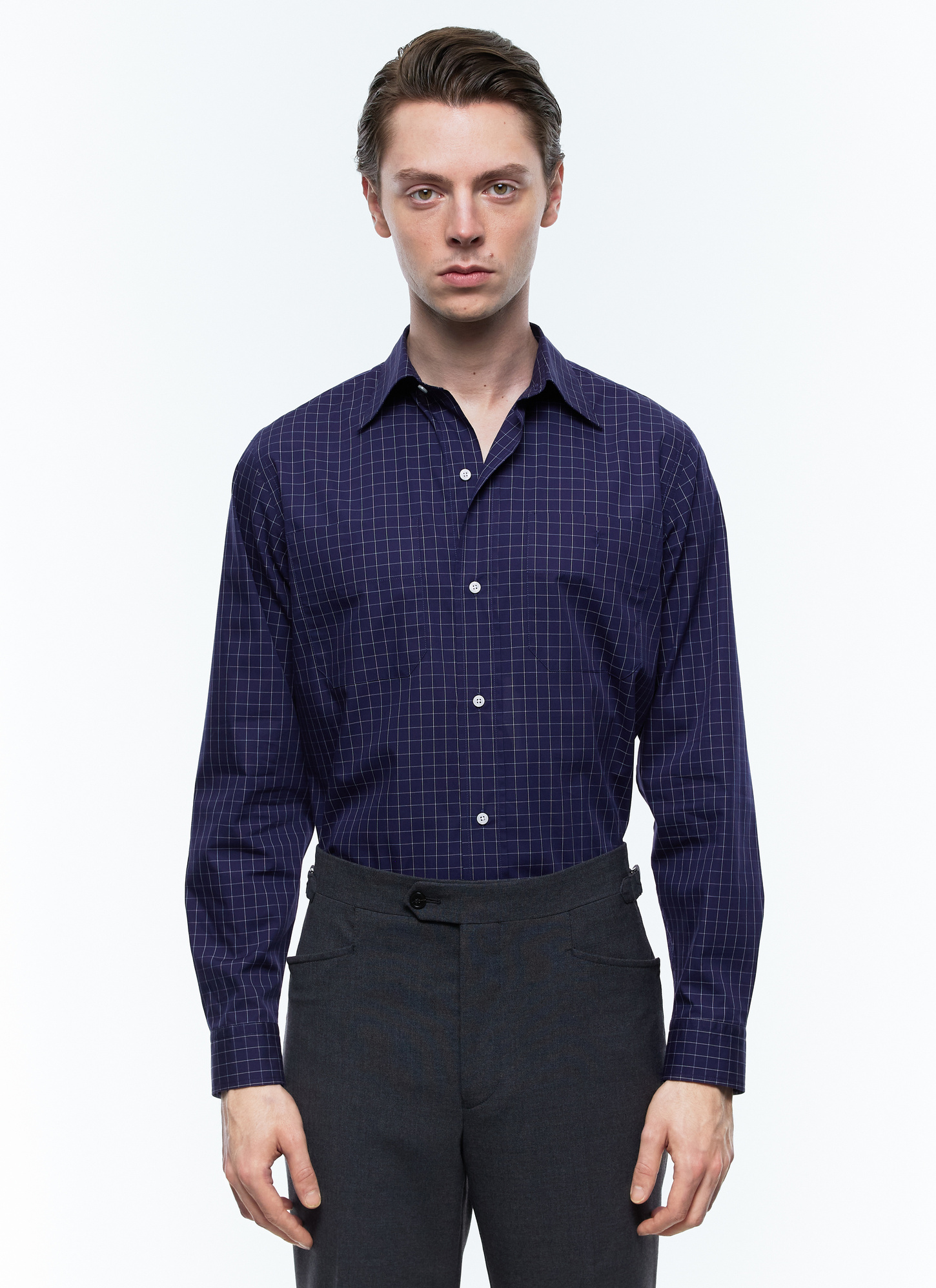 Chemise homme bleu marine popeline de coton Fursac - H3CILI-DH19-D030