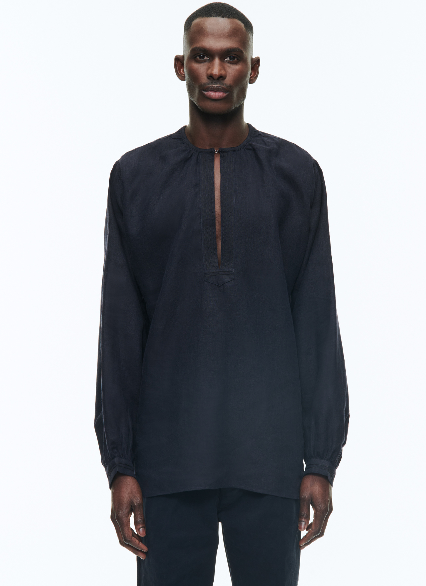 Chemise homme bleu marine serge de lin Fursac - H3DESI-DH04-D030