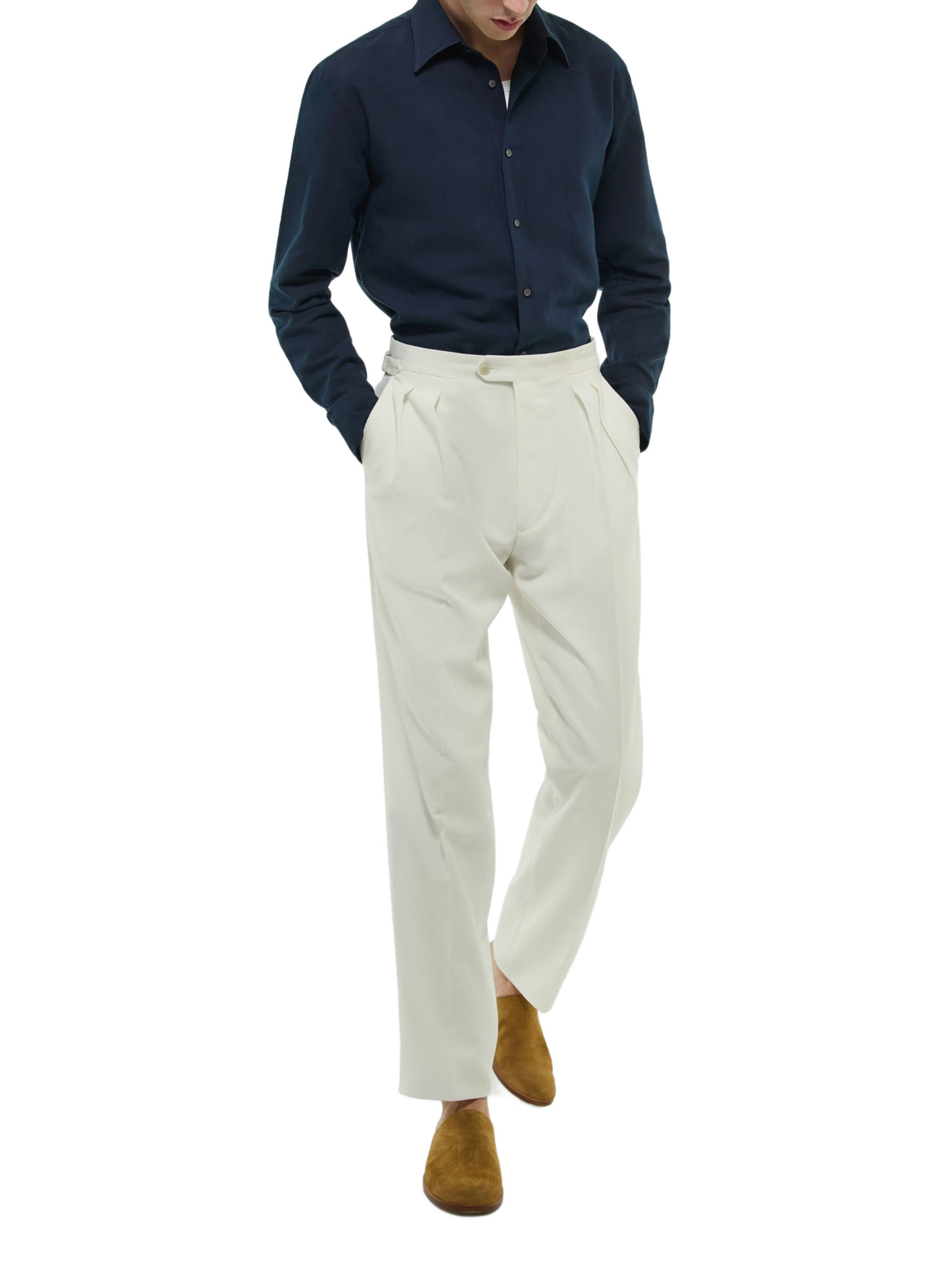 Chemise homme Fursac - Chemise à col hirondelle en lin et coton bleu marine H3EDAV-DH50-D030