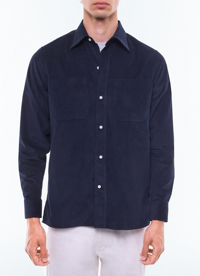 Chemise homme bleu marine velours côtelé certifié Fursac - H3EILI-EH35-D030