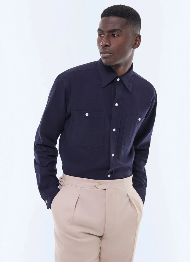 Chemise homme bleu marine flanelle de coton Fursac - H3GCIL-GH07-D030