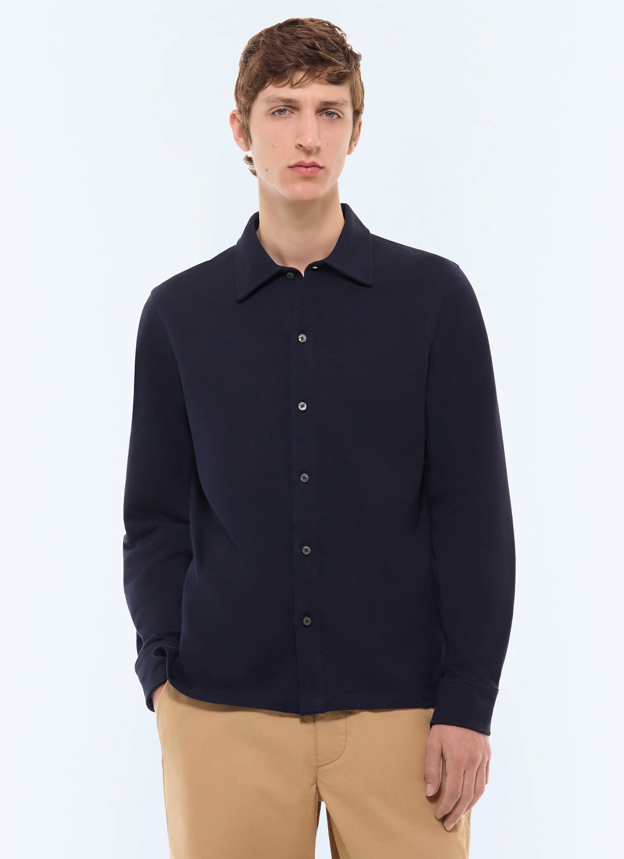 FURSAC - Chemise en jersey piqué de coton - Homme - Taille S - Bleu - Coupe Droite