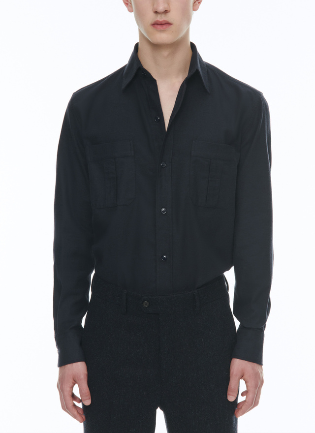Chemise homme bleu marine flanelle de coton Fursac - H3TIBO-AH87-30