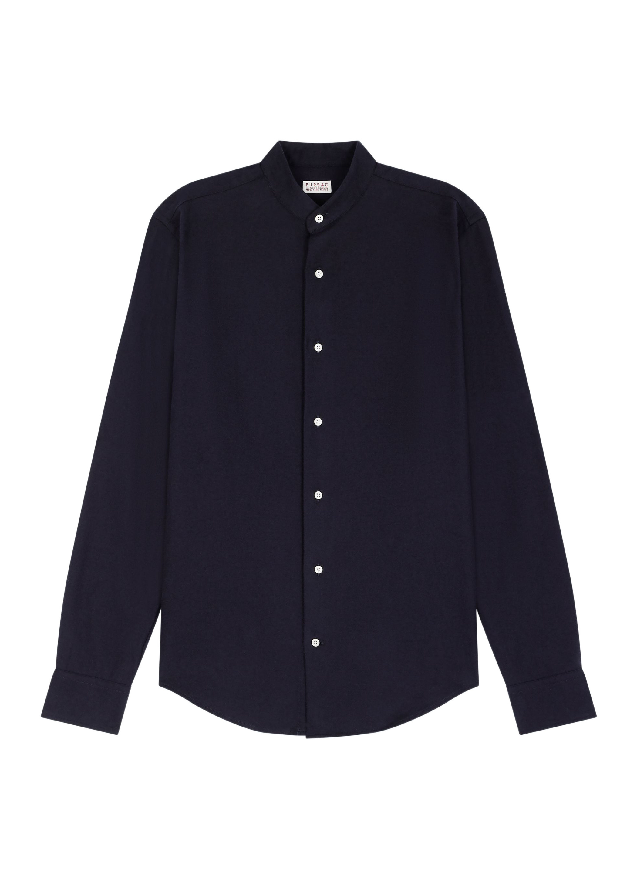 FURSAC - Chemise à col grand-père en coton gratté - Homme - Taille S - Bleu - Collection Cérémonie - Mariage - Coupe Droite