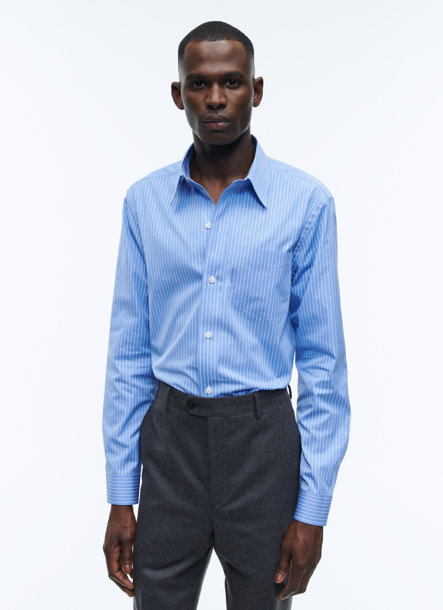 Chemise homme bleu popeline de coton Fursac - H3VIBA-AH47-37