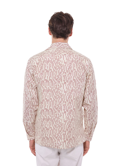 Chemise homme Fursac - Chemise à poches plaquées en coton ecru - motifs bordeaux H3GILI-GH11-A002
