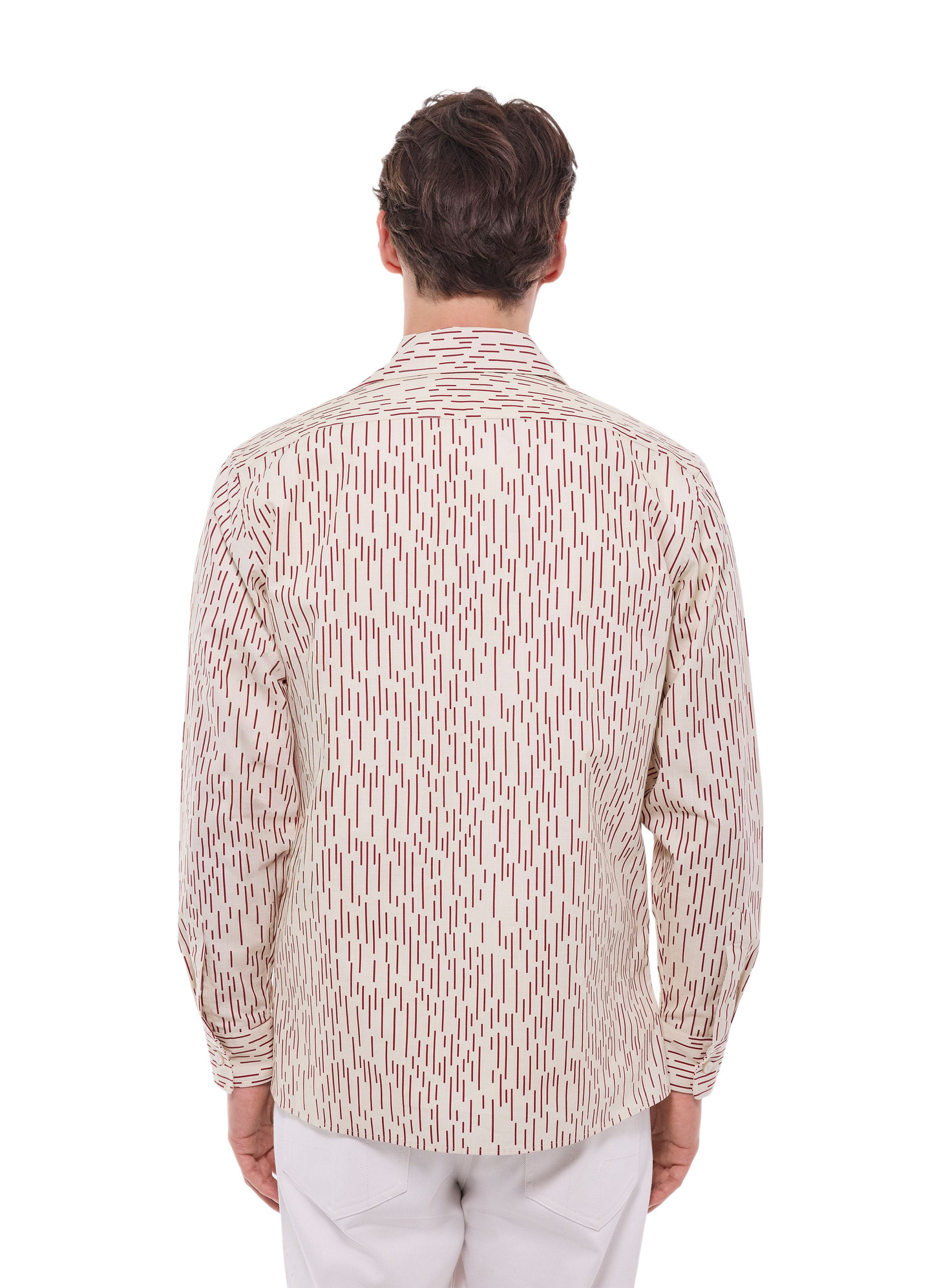 Chemise homme Fursac - Chemise à poches plaquées en coton ecru - motifs bordeaux H3GILI-GH11-A002