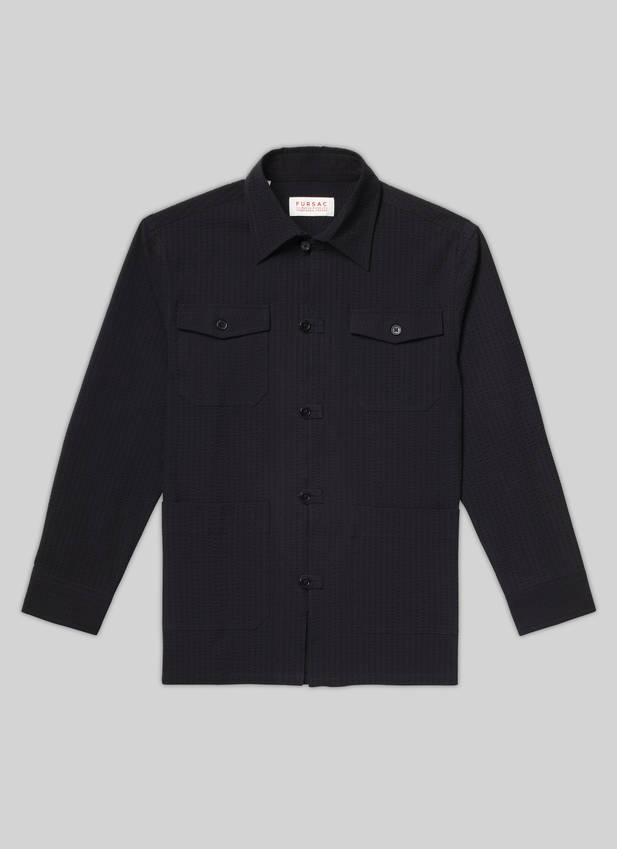 FURSAC - Chemise de travail en seersucker de coton - Homme - Taille L - Noir - Coupe Droite