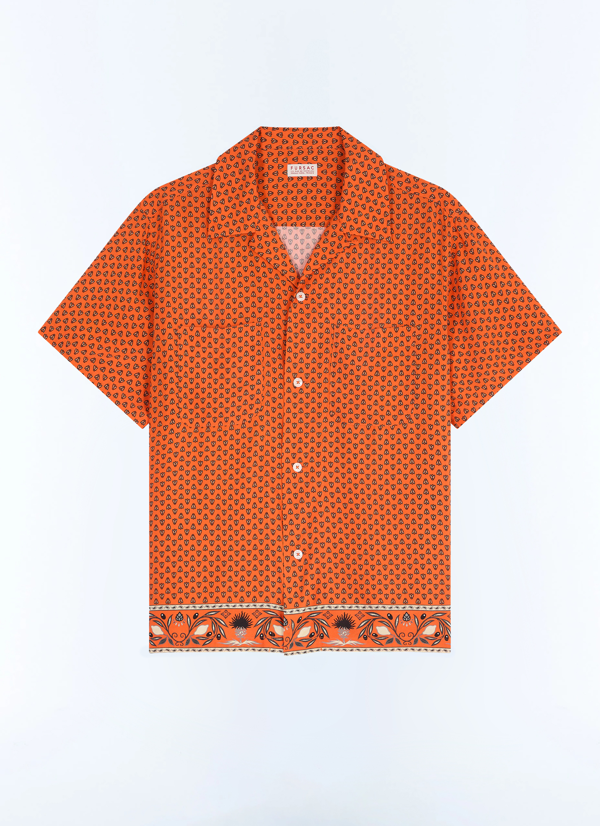 FURSAC - Chemise à motif provençal en viscose - Homme - Taille L - Orange - Coupe Droite