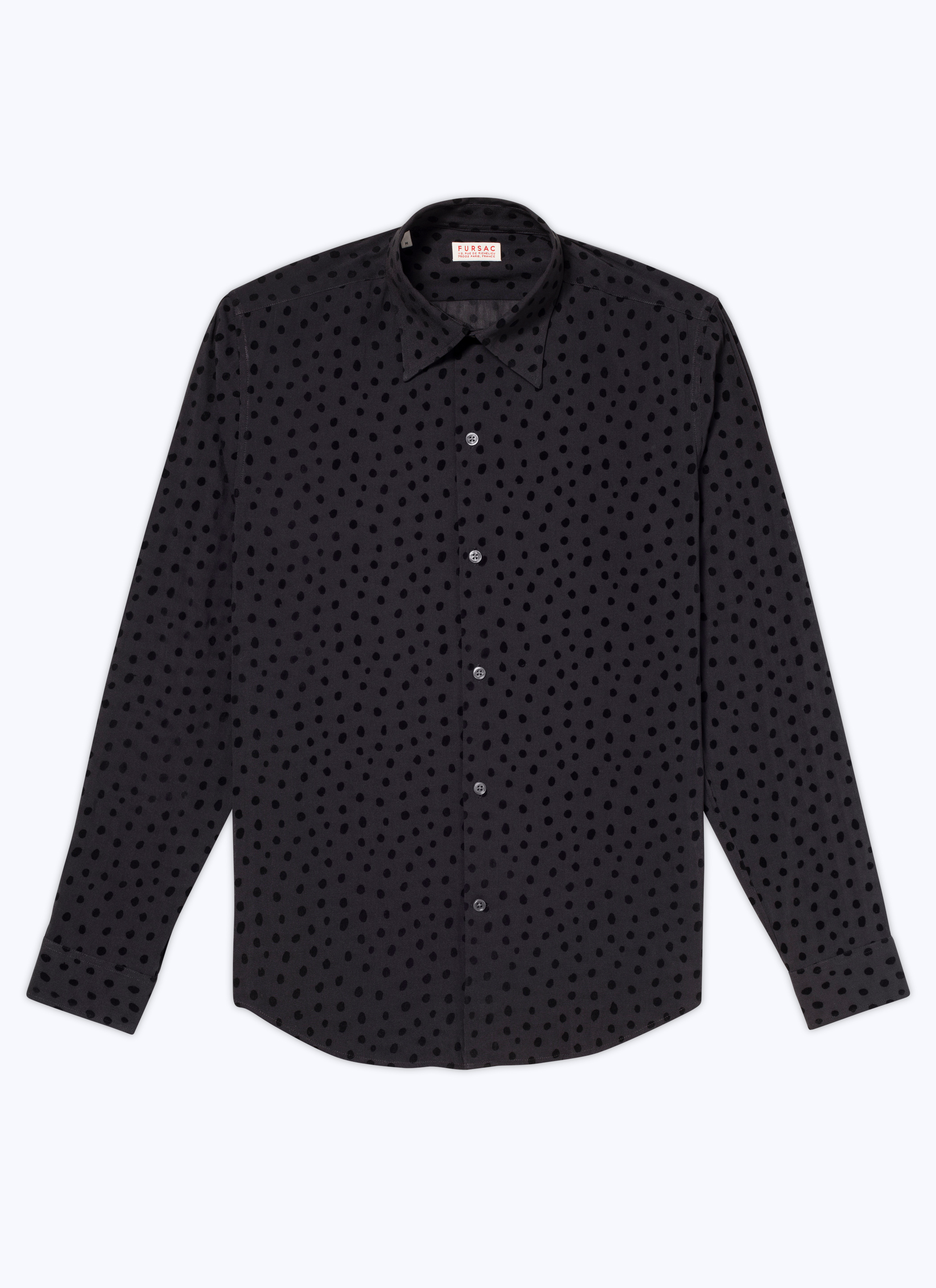 FURSAC - Chemise à col hirondelle à pois velours - Homme - Taille L - Noir - Coupe Ajustée