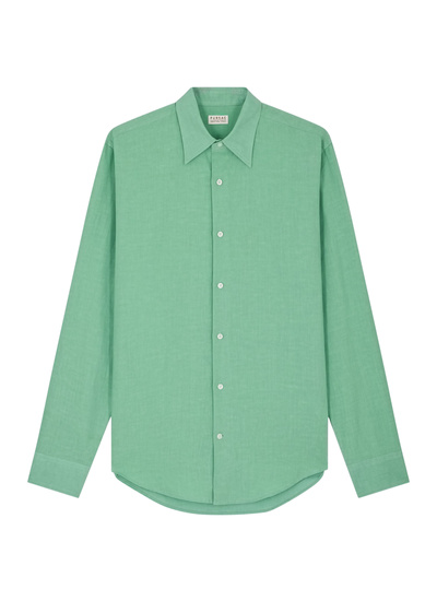 Chemise homme Fursac - Chemise à col hirondelle en lin et coton vert H3EDAV-DH50-H004