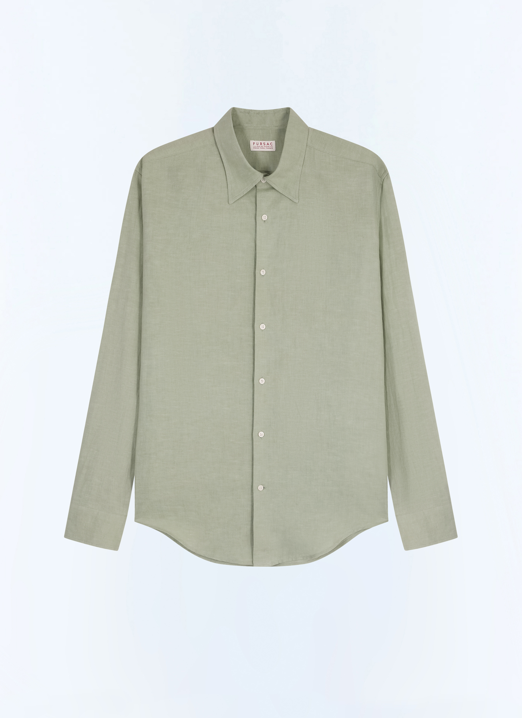 FURSAC - Chemise col hirondelle en coton et lin - Homme - Taille S - Vert - Collection Cérémonie - Mariage - Coupe Ajustée