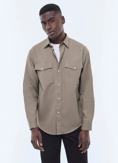 Chemise homme vert sauge twill de coton Fursac - H3GILI-GH02-H015
